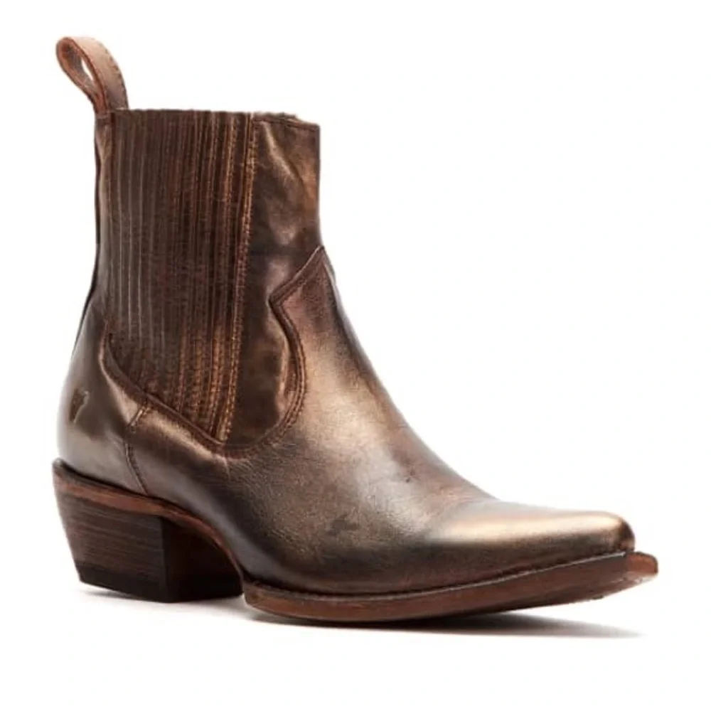Frye| Sacha Chelsea Bronzed Bootie| Size 7B Pre Owned Condition - Picture 1 of 11